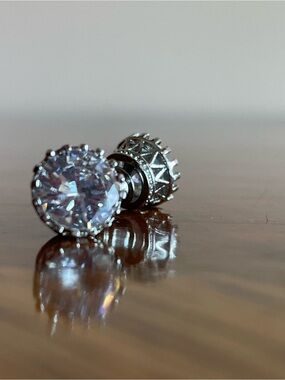 Round Clear Crystal Stud Earrings - Silver Tone